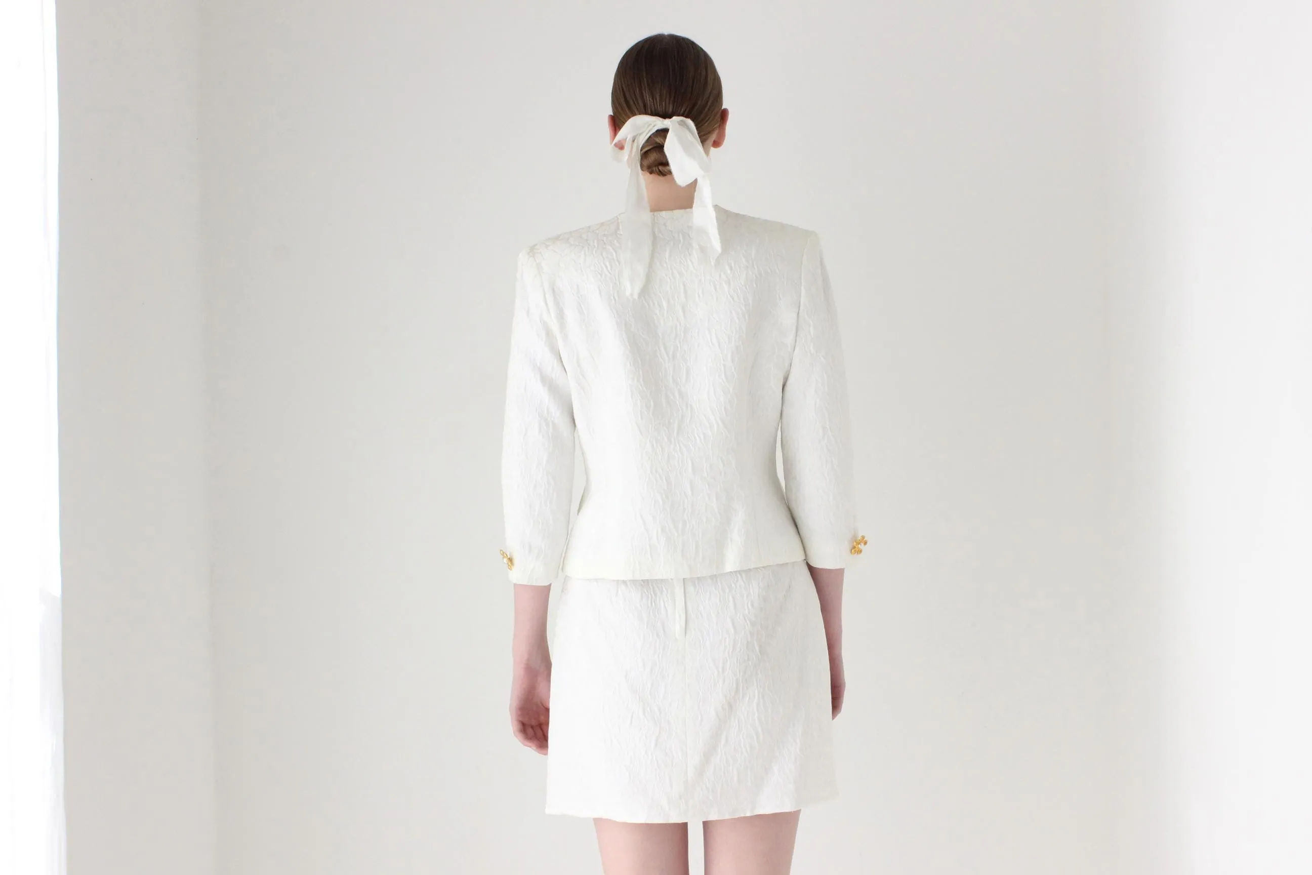 1990s Lisa Ho Bridal Mini Skirt Suit w/ Flower Blob Buttons