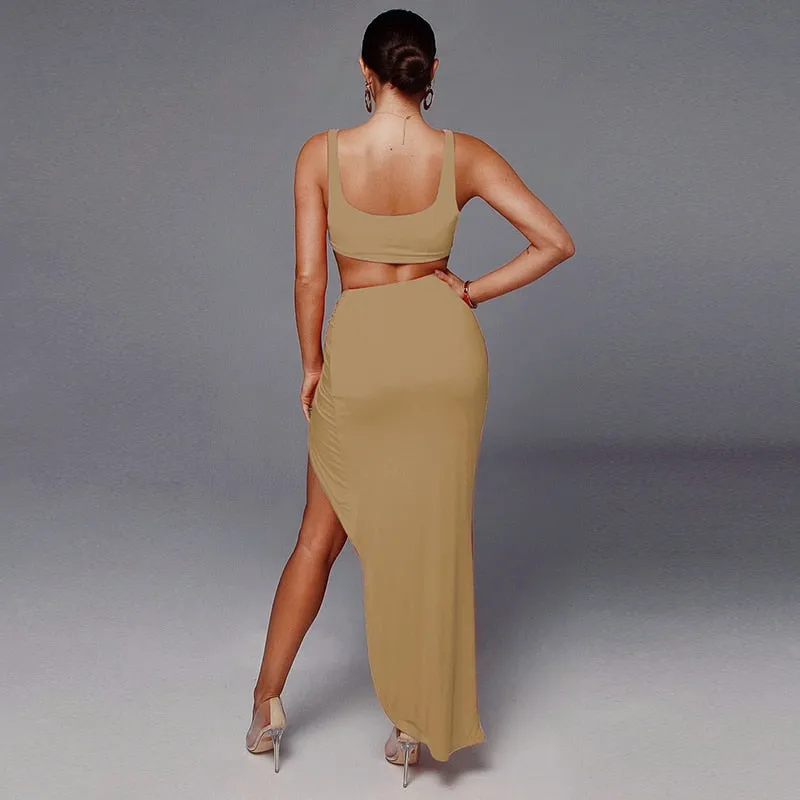 2 Piece Set with  high Split Maxi Skirt - multiple colours