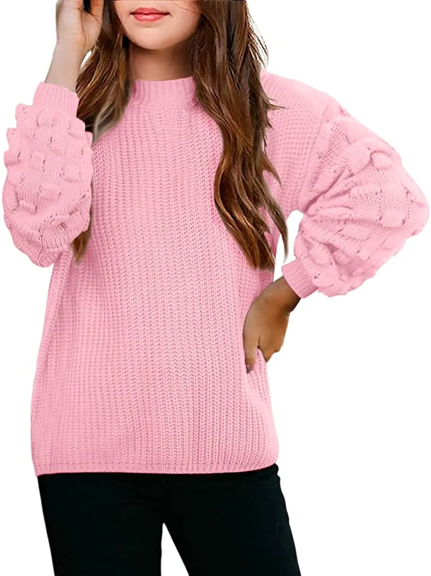 Arshiner Girls Crewneck Sweaters Chunky Lantern Sleeve Knit Jumper