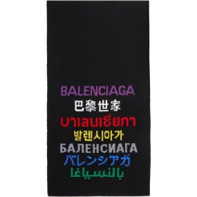 Balenciaga Black Wool Languages Scarf