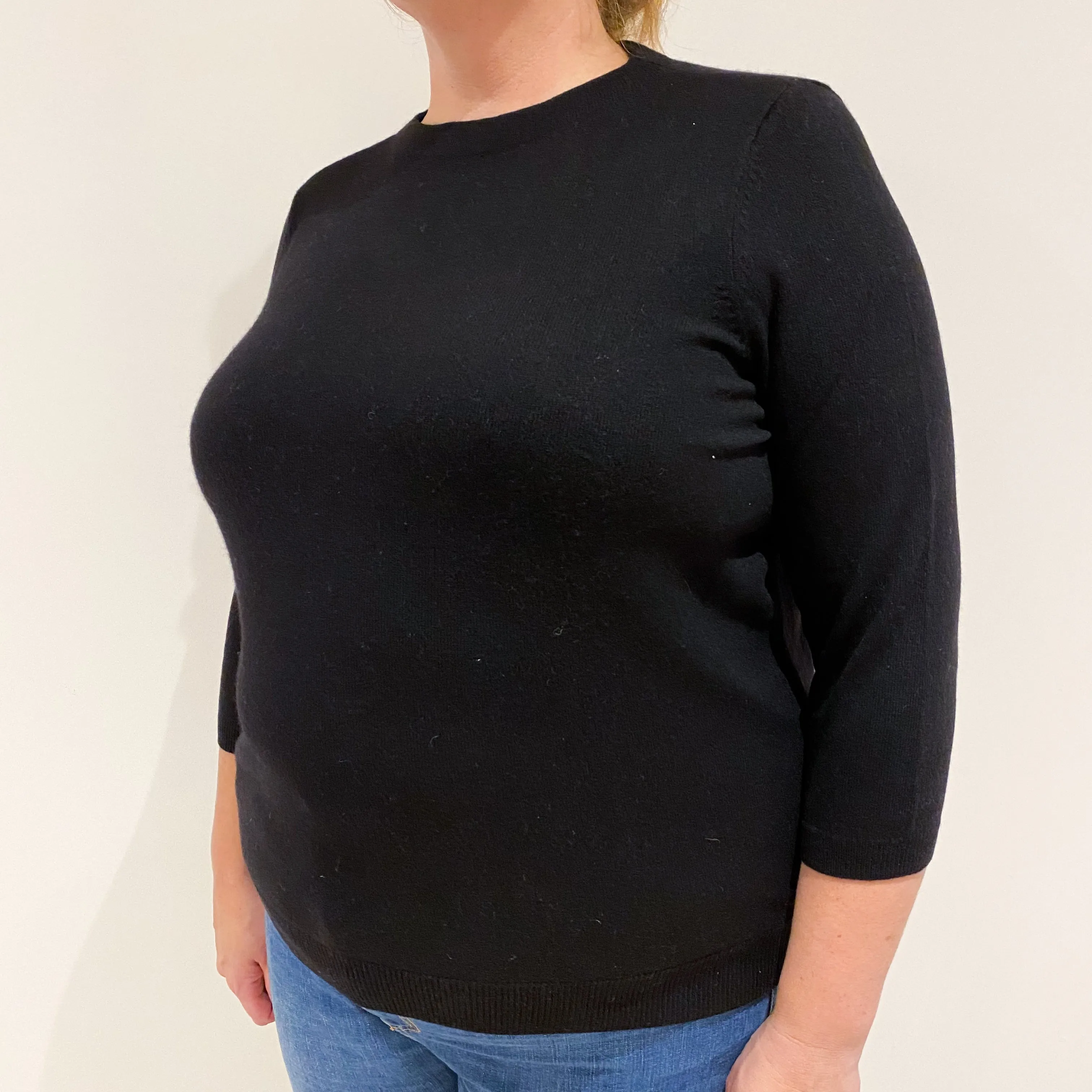 Black 3/4 Sleeved Cashmere Crew Neck Jumper XXXL Petite