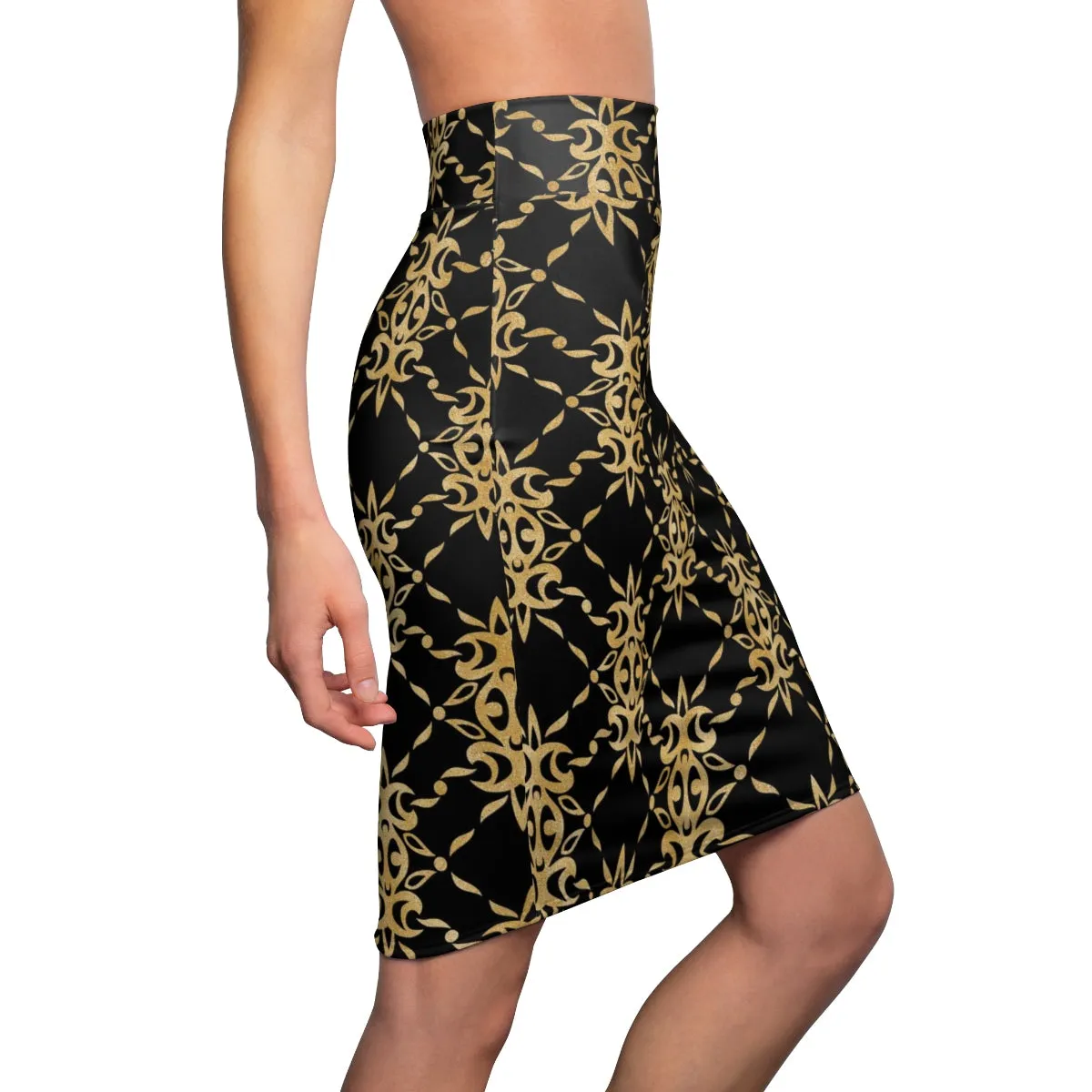 Black and Gold Women's Pencil Skirt