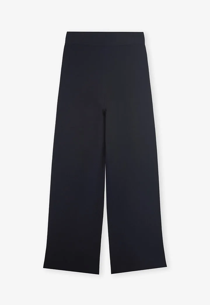 Choice Elastic Waist Straight Legs Trousers Navy