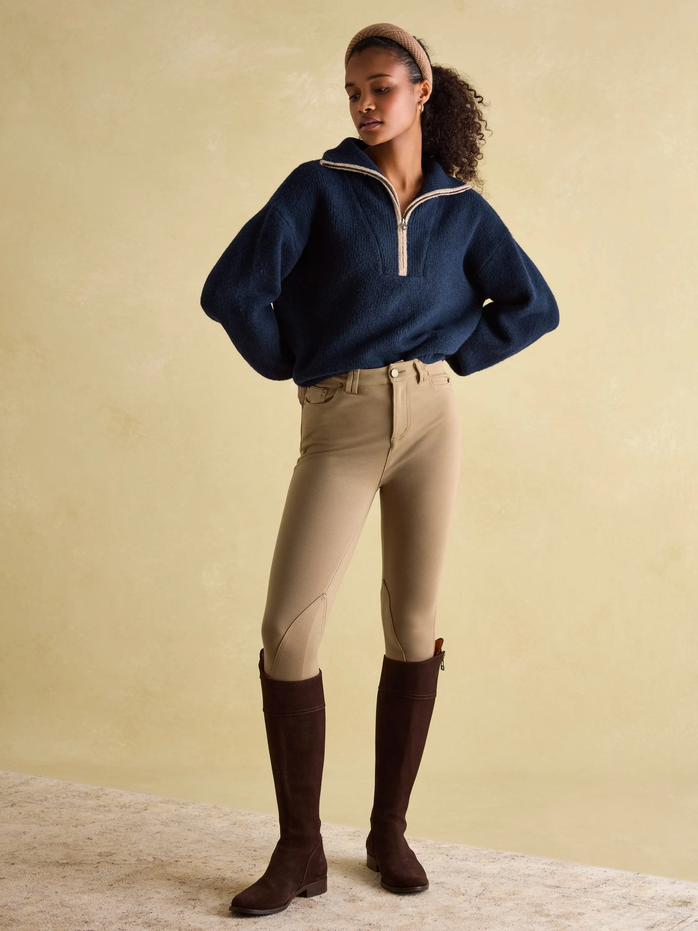 Elmore Navy Knitted Quarter Zip Jumper
