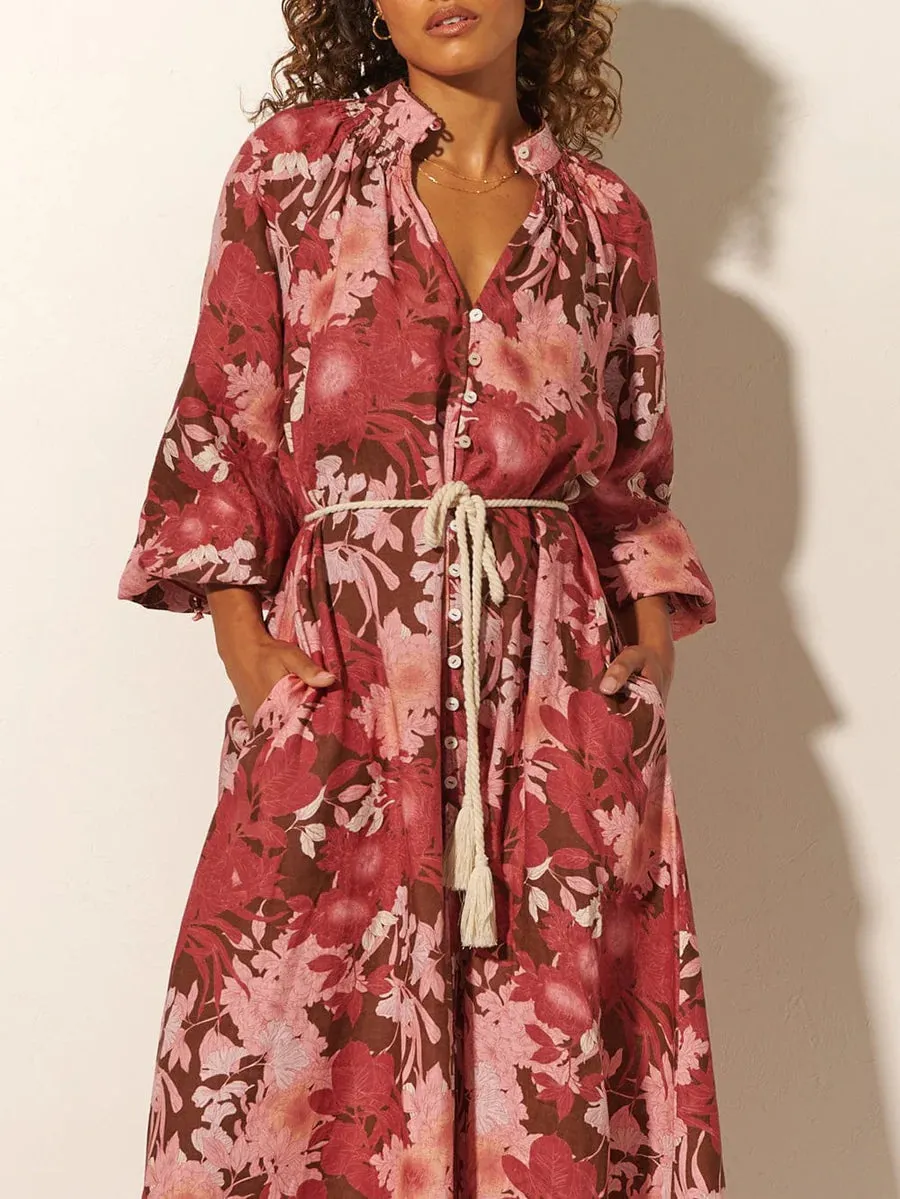 Hacienda Maxi Dress - Burgundy & Pink