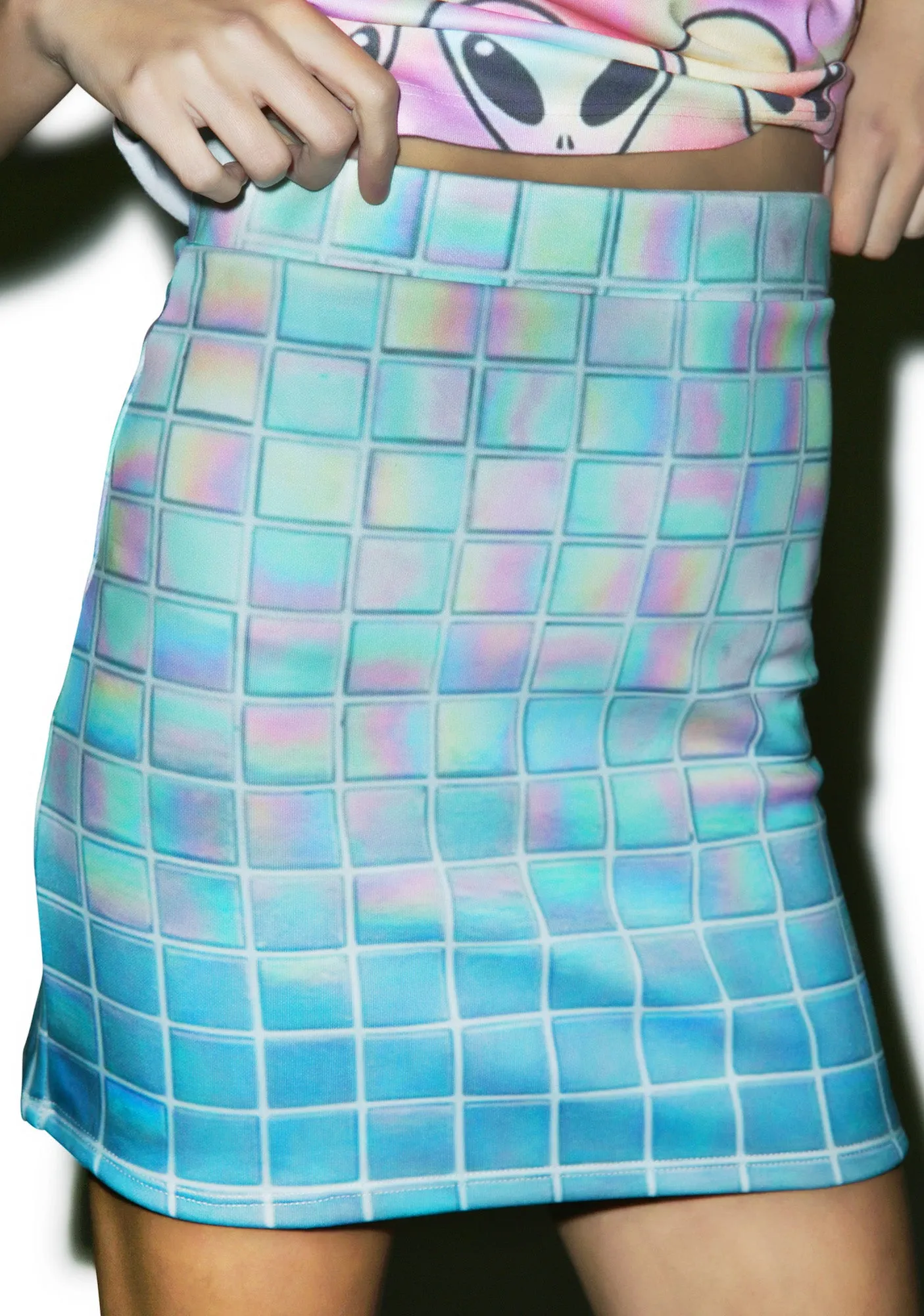 Hologram Grid Pencil Skirt