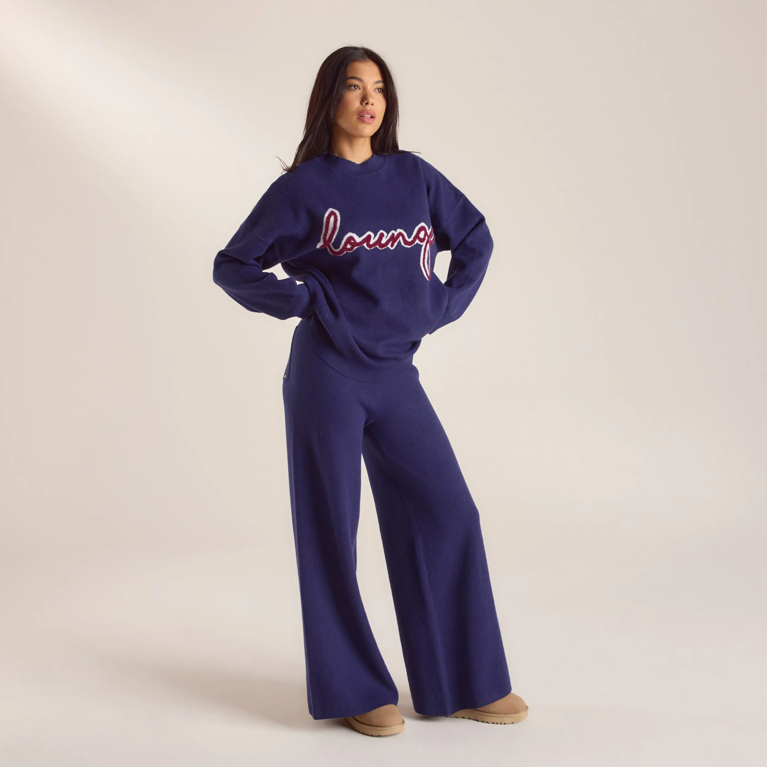 Logo Knitted Crew Neck Jumper - Navy