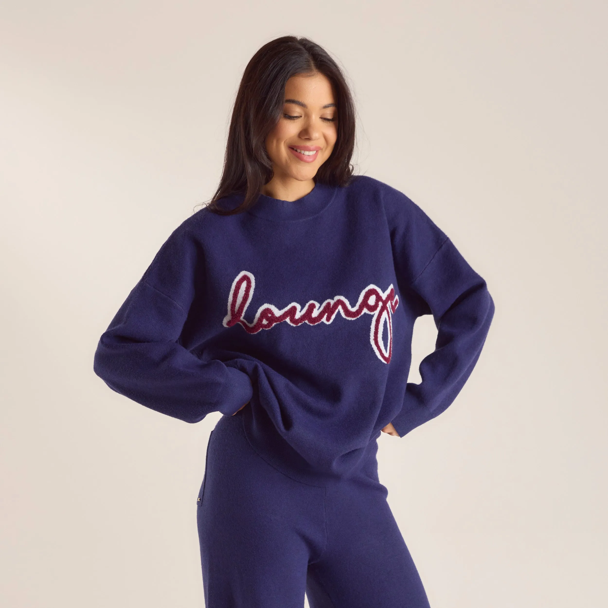 Logo Knitted Crew Neck Jumper - Navy