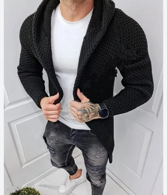 [Luca] Black Fashion Sweater Cardigan with Hood