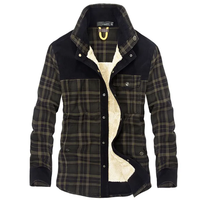 Men's plus velvet long-sleeved plaid shirt cotton warm casual cotton shirt