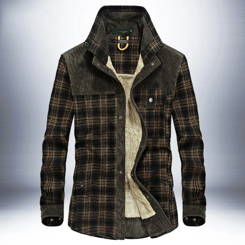 Men's plus velvet long-sleeved plaid shirt cotton warm casual cotton shirt