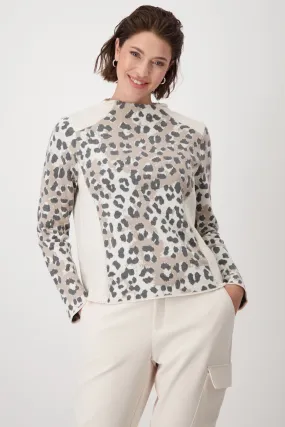 Monari 807858 Sandshell Cream Pattern Leopard Print Stand-Up Collar Jumper