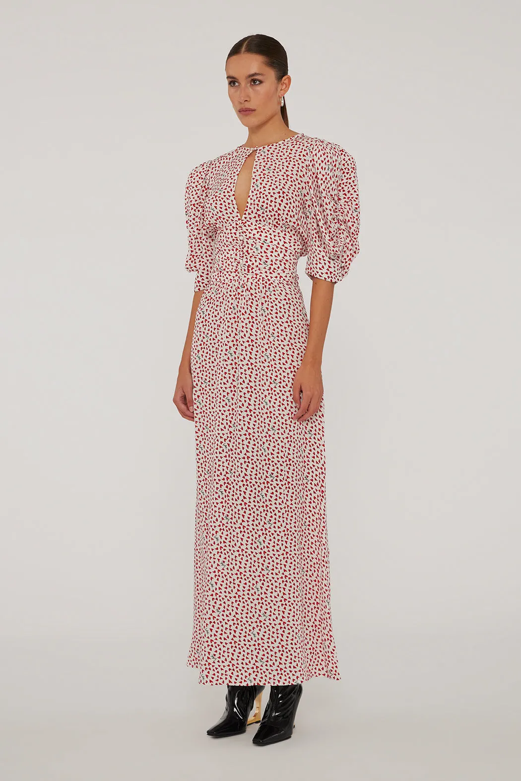 Printed Maxi Flowy Dress - Happy Hearts   Bright

White Comb
